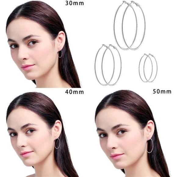 6 Pairs Stainless Steel gold silver Plated Hoop Earrings for Women Girls Cute - Picture 7 of 7